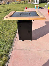 Gratar de gradina Demontabil, 5 in 1 ,fire pit cu Plita 10 mm Otel 72x 72 cm ,Cu Blat din Lemn,Suport Ceaun/Disc ,Gratar de curte - BUZ.RO