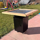 Gratar de gradina Demontabil, 5 in 1 ,fire pit cu Plita 10 mm Otel 72x 72 cm ,Cu Blat din Lemn,Suport Ceaun/Disc ,Gratar de curte - BUZ.RO