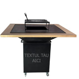 Gratar de gradina Fire Pit Personalizabil 75x75 cm din otel 10 mm pe lemne, pentru gradina sau terasa  + blat de lemn - BUZ.RO