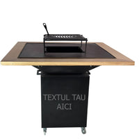 Gratar de gradina Fire Pit Personalizabil 75x75 cm din otel 10 mm pe lemne, pentru gradina sau terasa  + blat de lemn