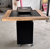 Gratar de gradina FirePit 107x107cm| Gratar cu plita 75x 75 cm din otel| 8/10 mm| pentru gradina sau terasa | blat de lemn - BUZ.RO