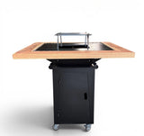Gratar de gradina FirePit 107x107cm| Gratar cu plita 75x 75 cm din otel| 8/10 mm| pentru gradina sau terasa | blat de lemn - BUZ.RO