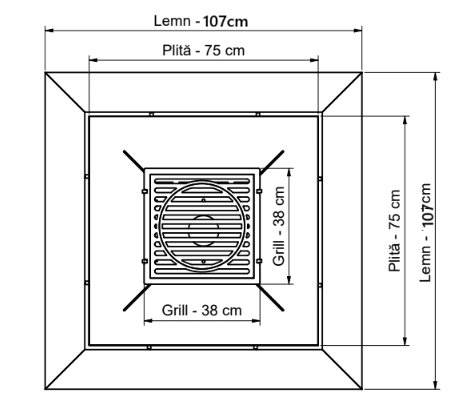 Gratar de gradina FirePit 107x107cm| Gratar cu plita 75x 75 cm din otel| 8/10 mm| pentru gradina sau terasa | blat de lemn - BUZ.RO