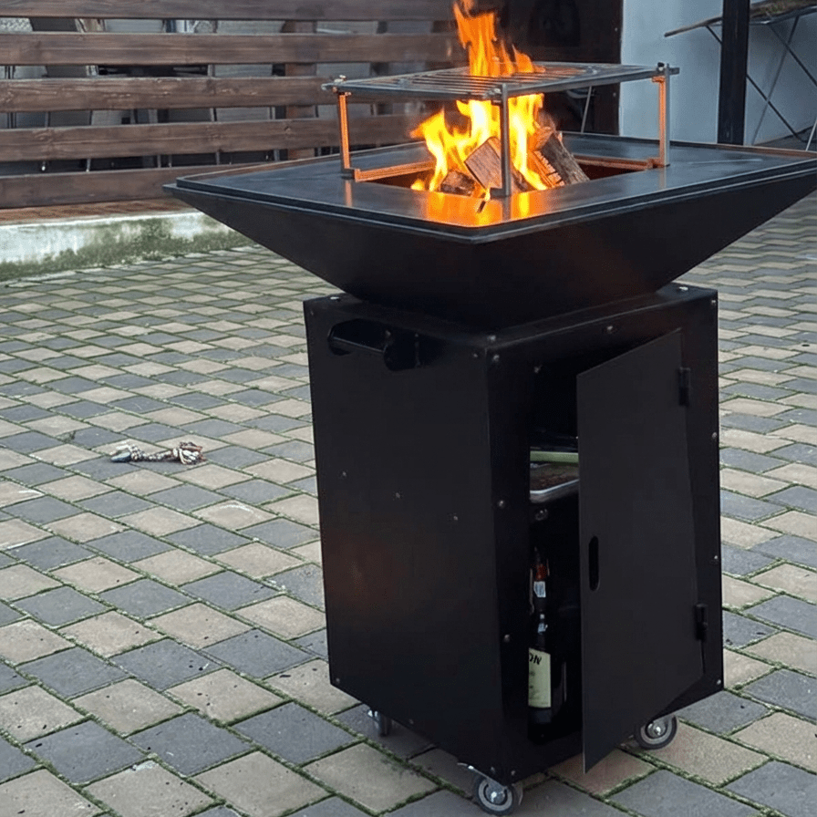 Gratar de gradina, plita 75x75 cm fire pit cu grosime 6, 8 sau 10 mm, Otel dur, fara blat - BUZ.RO