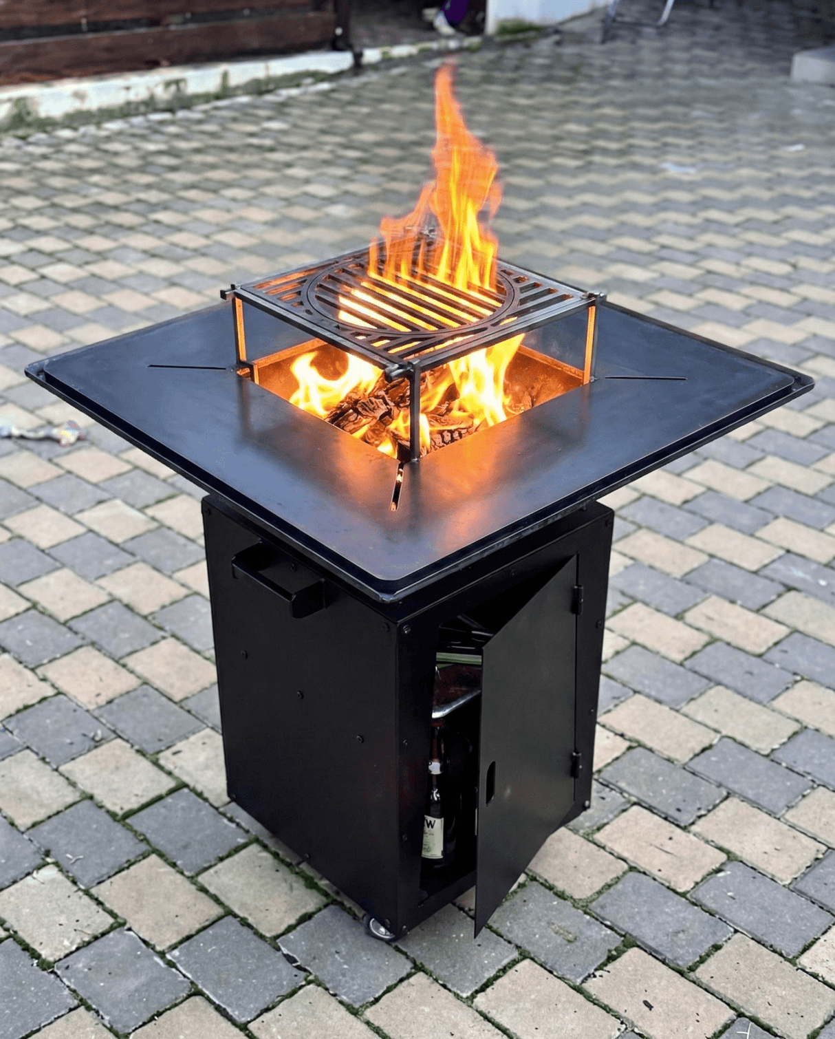 Gratar de gradina, plita 75x75 cm fire pit cu grosime 6, 8 sau 10 mm, Otel dur, fara blat - BUZ.RO
