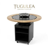 Gratar de Gradina Rotund TUGULEA | Plita 75 cm | Grosime 8/10 mm | Reglaj Tiraj si Tavita Cenusa | Blat Lemn - BUZ.RO