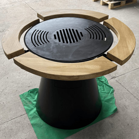 Gratar de gradina VIP fire pit cu Blat din lemn si Plita 10 mm - BUZ.RO