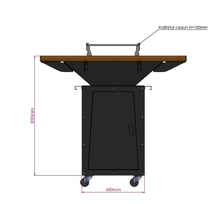 Gratar gradina 107x107cm| plita 75x75 cm|Fire Pit din otel 10 mm pe lemne cu BLAT DE LEMN Ars|cenusar|reglare tiraj - BUZ.RO