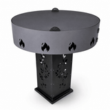 Gratar Gradina 4in1 Rotund plita 90cm |grosime 10 mm Fire Pit din fier pe lemne| terasa|multifunctional cu suport ceaun inclus - BUZ.RO