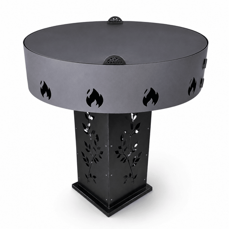 Gratar Gradina 4in1 Rotund plita 90cm |grosime 10 mm Fire Pit din fier pe lemne| terasa|multifunctional cu suport ceaun inclus - BUZ.RO