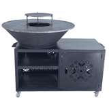 Gratar gradina cu plita 10 mm diametru 100 cm Fire Pit+ masa lucru+ spatiu depozitare - BUZ.RO