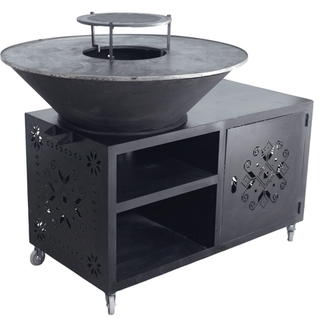 Gratar gradina cu plita 10 mm diametru 100 cm Fire Pit+ masa lucru+ spatiu depozitare - BUZ.RO