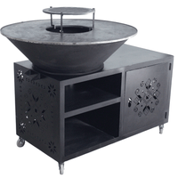 Gratar gradina cu plita 10 mm diametru 100 cm Fire Pit+ masa lucru+ spatiu depozitare