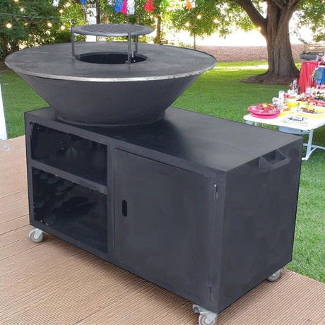 Gratar gradina cu plita 10 mm diametru 100 cm Fire Pit+ masa lucru+ spatiu depozitare - BUZ.RO