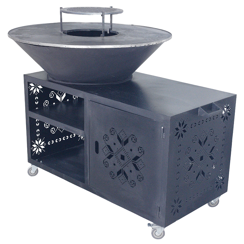 Gratar gradina cu plita 10 mm diametru 100 cm Fire Pit+ masa lucru+ spatiu depozitare - BUZ.RO