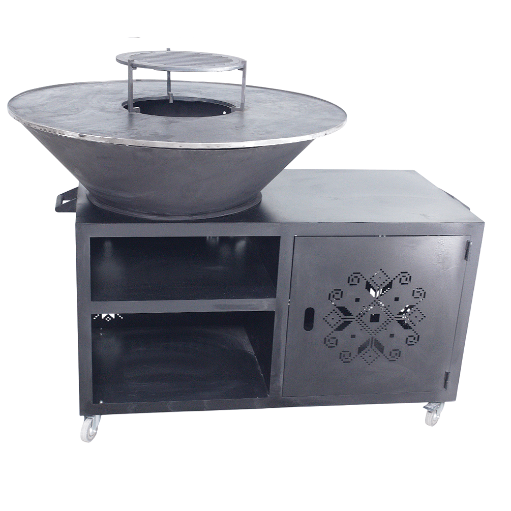 Gratar gradina cu plita 10 mm diametru 100 cm Fire Pit+ masa lucru+ spatiu depozitare - BUZ.RO