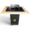 Gratar Gradina cu plita 10 mm Fire Pit 75x75 cm din fier  pe lemne, pentru terasa   CU BLAT DE LEMN SI MOTIVE TRADITIONALE