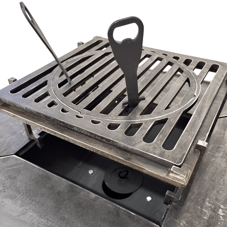 Gratar Gradina cu plita 10 mm Fire Pit 75x75 cm din fier pe lemne, pentru terasa FARA BLAT DE LEMN - BUZ.RO