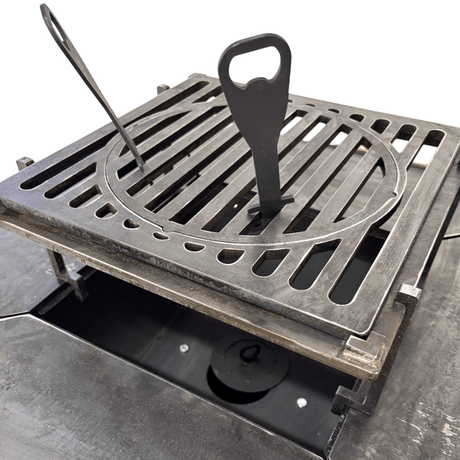 Gratar Gradina cu plita 10 mm Fire Pit 75x75 cm din fier pe lemne, pentru terasa FARA BLAT DE LEMN - BUZ.RO