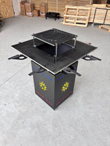 Gratar Gradina cu plita 10 mm Fire Pit 75x75 cm din fier pe lemne, pentru terasa FARA BLAT DE LEMN - BUZ.RO