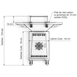 Gratar Gradina cu plita 10 mm Fire Pit 75x75 cm din fier  pe lemne, pentru terasa   CU BLAT DE LEMN SI MOTIVE TRADITIONALE