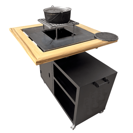 Gratar gradina cu plita 75 cm + blat lemn Firepit din otel 10 mm - BUZ.RO