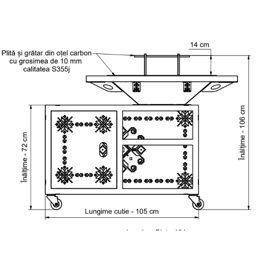 Gratar gradina cu plita 75 cm + blat lemn Firepit din otel 10 mm - BUZ.RO