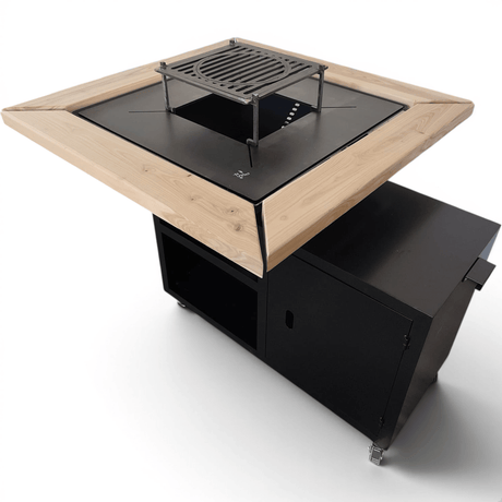 Gratar gradina cu plita 75 cm + blat lemn Firepit din otel 10 mm - BUZ.RO