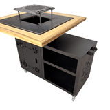 Gratar gradina cu plita 75 cm + blat lemn Firepit din otel 10 mm - BUZ.RO