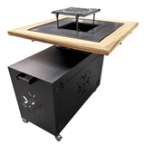 Gratar gradina cu plita 75 cm + blat lemn Firepit din otel 10 mm - BUZ.RO