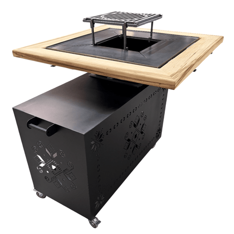 Gratar gradina cu plita 75 cm + blat lemn Firepit din otel 10 mm - BUZ.RO