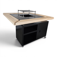 Gratar gradina cu plita 75 cm otel 10 mm|blat lemn cutie cenusa si reglare tiraj
