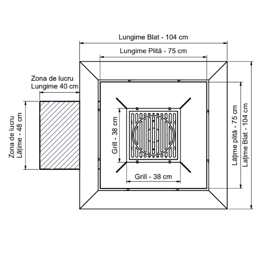 Gratar gradina cu plita 75 cm + blat lemn Firepit din otel 10 mm - BUZ.RO