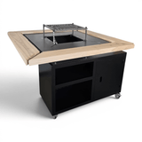 Gratar gradina cu plita 75 cm + blat lemn Firepit din otel 10 mm - BUZ.RO