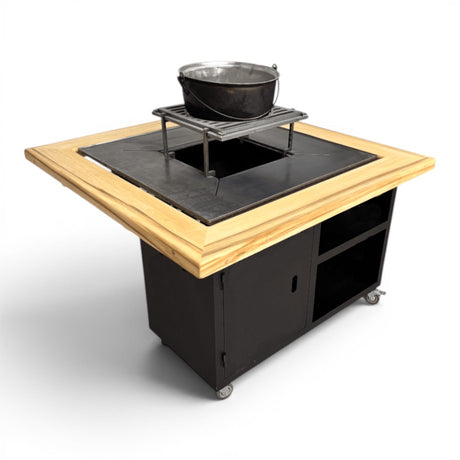 Gratar gradina cu plita 75 cm + blat lemn Firepit din otel 10 mm
