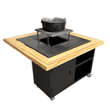 Gratar gradina cu plita 75 cm + blat lemn Firepit din otel 10 mm - BUZ.RO