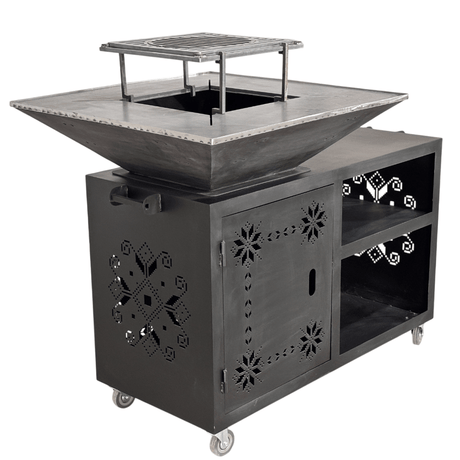 Gratar gradina cu plita 75 cm + masa lucru ,Fire Pit otel 10 mm - BUZ.RO