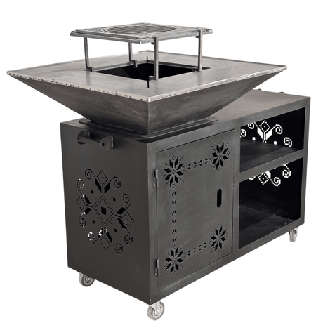 Gratar gradina cu plita 75 cm + masa lucru ,Fire Pit otel 10 mm - BUZ.RO