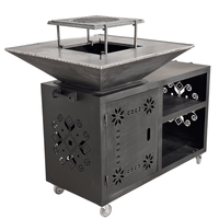 Gratar gradina cu plita 75 cm + masa lucru ,Fire Pit otel 10 mm