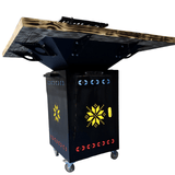 Gratar gradina cu plita 75x75 cm, Fire Pit din otel 10 mm pe lemne cu BLAT DE LEMN Ars - BUZ.RO