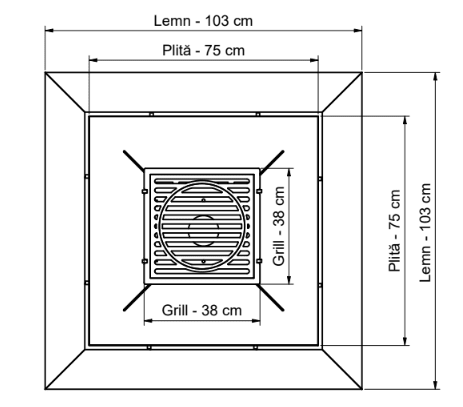 Gratar gradina cu plita 75x75 cm, Fire Pit din otel 10 mm pe lemne cu BLAT DE LEMN Ars - BUZ.RO