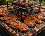 Gratar gradina cu plita 75x75 cm, Fire Pit din otel 10 mm pe lemne cu BLAT DE LEMN Ars - BUZ.RO