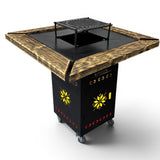 Gratar gradina cu plita 75x75 cm, Fire Pit din otel 10 mm pe lemne cu BLAT DE LEMN Ars - BUZ.RO