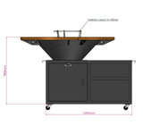 Gratar gradina cu plita 8/ 10 mm diametru 95 cm Fire Pit+ masa lucru+ spatiu depozitare |blat lemn - BUZ.RO