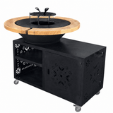 Gratar gradina cu plita 8/ 10 mm diametru 95 cm Fire Pit+ masa lucru+ spatiu depozitare |blat lemn - BUZ.RO