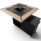 Gratar gradina cu plita 95 cm grosime 8/10mm, blat de lemn| cutie depozitare| reglare tiraj|sertar cenusa - BUZ.RO