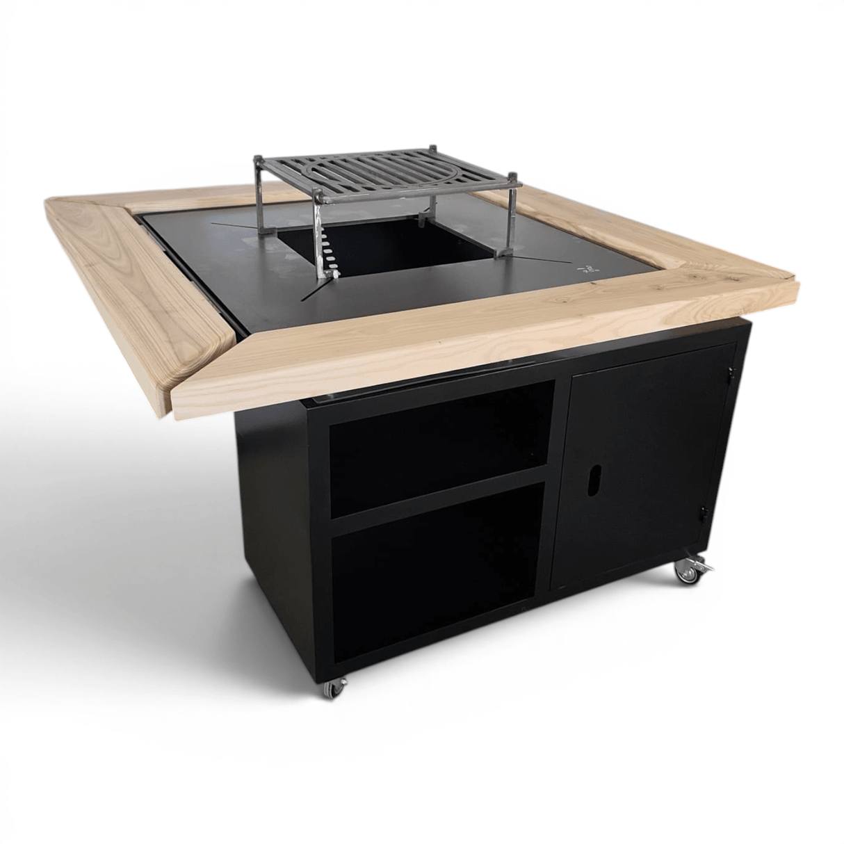 Gratar gradina cu plita 95 cm grosime 8/10mm, blat de lemn| cutie depozitare| reglare tiraj|sertar cenusa - BUZ.RO