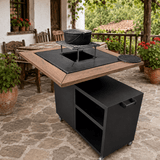 Gratar gradina cu plita 95 cm grosime 8/10mm, blat de lemn| cutie depozitare| reglare tiraj|sertar cenusa - BUZ.RO