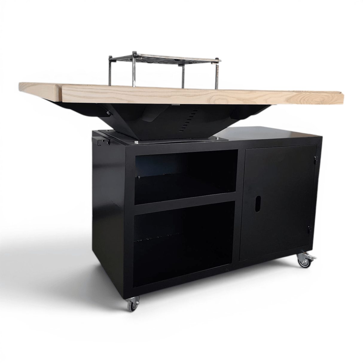 Gratar gradina cu plita 95 cm grosime 8/10mm, blat de lemn| cutie depozitare| reglare tiraj|sertar cenusa - BUZ.RO