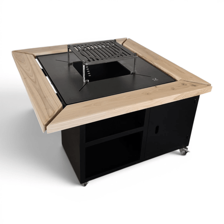 Gratar gradina cu plita 95 cm grosime 8/10mm, blat de lemn| cutie depozitare| reglare tiraj|sertar cenusa - BUZ.RO